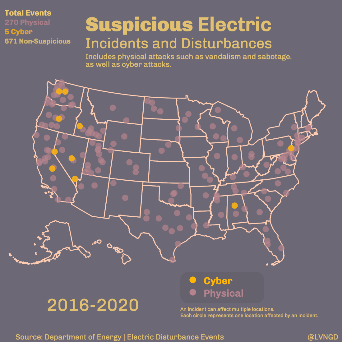 Attacks on electric grid map USA